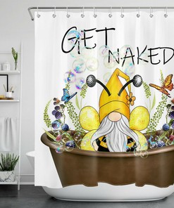 Green Leaves Bee Gnomes Bubbles Bathtub Shower Curtain for Spring Home Decor