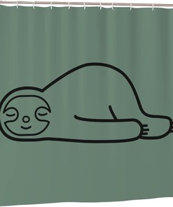 Green Linear Sloth Shower Curtain: A Lazy Animal for Your Bathtub