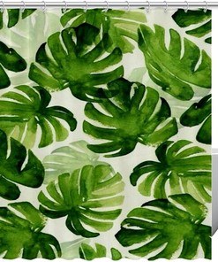 Green Palm Leaf Tropical Fabric Shower Curtain for Bathroom Decor