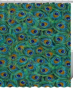 Green Peacock Leather Floral Fabric Shower Curtain for Bathroom Decor