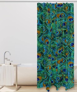 Green Peacock Leather Floral Fabric Shower Curtain for Bathroom Decor