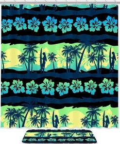 Green Sunrise Frangipani Shower Curtain - Tropical Flowers Hawaii Bathroom Decor
