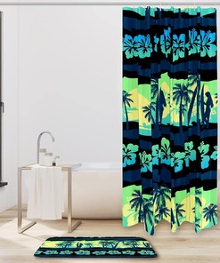 Green Sunrise Frangipani Shower Curtain - Tropical Flowers Hawaii Bathroom Decor