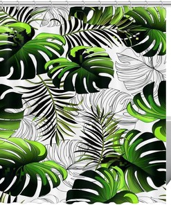 Green Tropical Palm Leaves Fabric Shower Curtain for Bathroom Decor