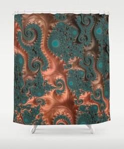 Green and Copper Geometric Pattern Shower Curtain - Modern Decor for Boho Bathroom Style 