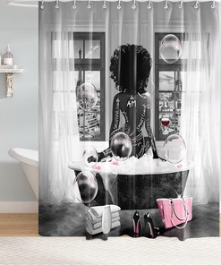 Grey African American Woman Shower Curtain for Bathroom - Bathroom Decor