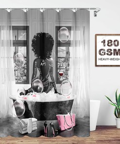 Grey African American Woman Shower Curtain for Bathroom - Bathroom Decor