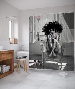 Grey African American Woman Shower Curtain for Bathroom - Housewarming Gift