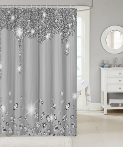 Grey Glitter Shower Curtain for Bathroom Decor