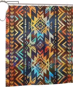 Grey Tribal Native Ethnic Shower Curtain with Western Southwest Theme for Bathroom Decor