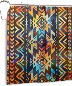Grey Tribal Native Ethnic Shower Curtain with Western Southwest Theme for Bathroom Decor