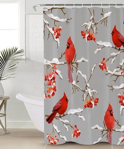 Grey Winter Cardinals Shower Curtain - Create a Cozy Winter Bathroom Decor