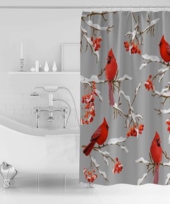 Grey Winter Cardinals Shower Curtain - Create a Cozy Winter Bathroom Decor