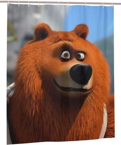 Grizzly Bear Animation Shower Curtain - Cute Animal Bathroom Decor, Waterproof Bath Curtain