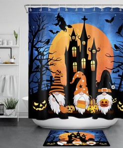 Halloween Castle Gnome Witch Shower Curtain for Bathroom Decor