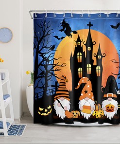 Halloween Castle Gnome Witch Shower Curtain for Bathroom Decor