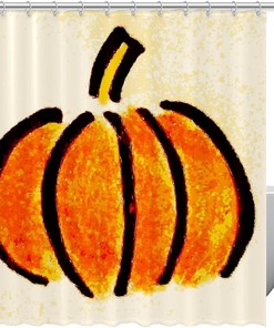 Halloween Pumpkin Shower Curtain with Watercolor Design for Bathroom Decor