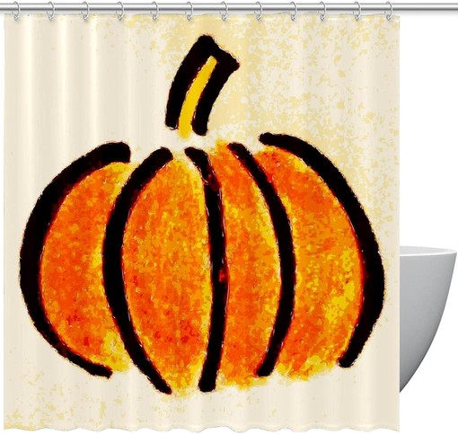 Halloween Pumpkin Shower Curtain with Watercolor Design for Bathroom Decor