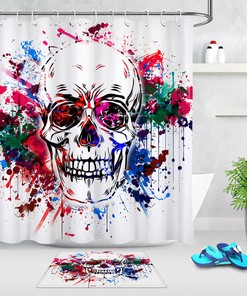 Halloween Skull Watercolor Splash Shower Curtain, Bathroom Fabric for Spooky Home Decor