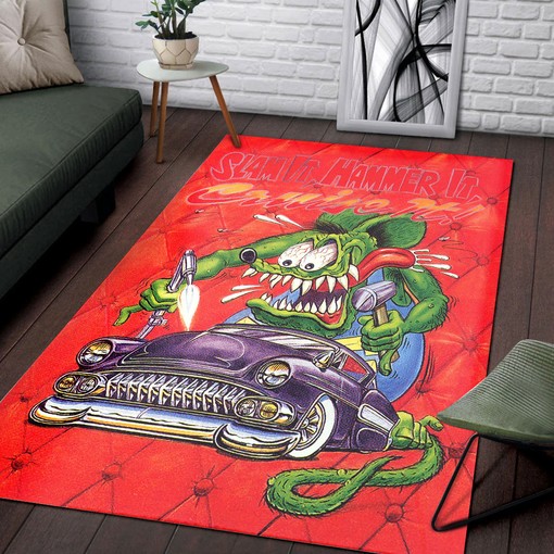 Hammer It and Cruise with Rat Fink Hot Rod Rug