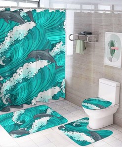 Hand Drawn Dolphin Shower Curtain for Bathroom Decor, Waterproof for a Personal Touch
