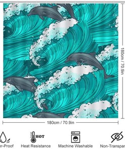 Hand Drawn Dolphin Shower Curtain for Bathroom Decor, Waterproof for a Personal Touch