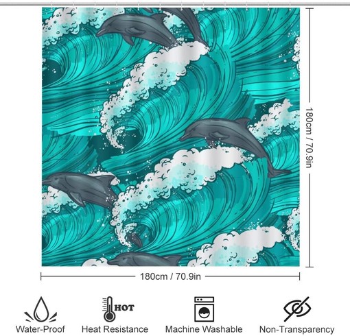 Hand Drawn Dolphin Shower Curtain for Bathroom Decor, Waterproof for a Personal Touch