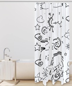 Hand-Drawn Sky Cloud Sun Fabric Shower Curtain for Bathroom Decor