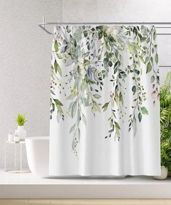 Hanging Leaf Print Shower Curtain for Bathroom Decor