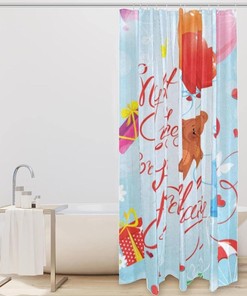 Happy Birthday Love Heart Bear Fabric Shower Curtain for Bathroom Decor