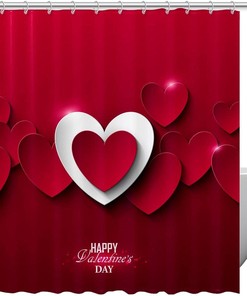 Happy Valentine's Day Love Heart Fabric Shower Curtain for Bathroom Decor