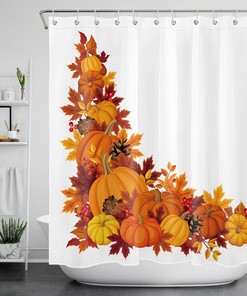 Harvest Pumpkin Maple Thanksgiving Shower Curtain for Autumn-themed Bathroom Decor