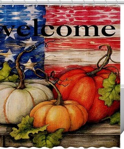 Harvest Pumpkin Shower Curtain with Autumn Welcome for Home Decor