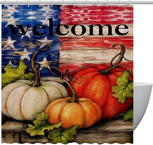 Harvest Pumpkin Shower Curtain with Autumn Welcome for Home Decor