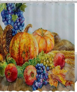 Harvest Pumpkins and Grapes Shower Curtain for Autumnal Bathroom Decor 