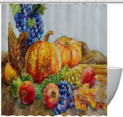 Harvest Pumpkins and Grapes Shower Curtain for Autumnal Bathroom Decor