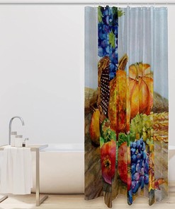 Harvest Pumpkins and Grapes Shower Curtain for Autumnal Bathroom Decor