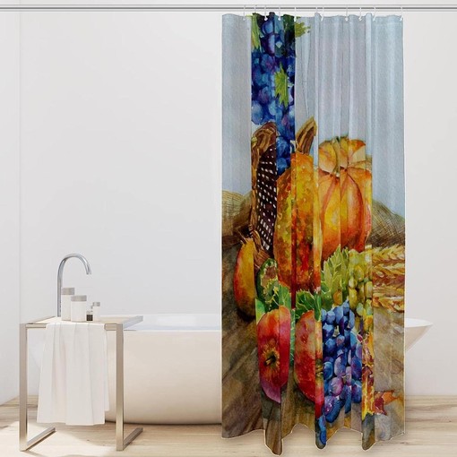 Harvest Pumpkins and Grapes Shower Curtain for Autumnal Bathroom Decor