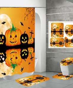 Haunting Moon Evil Pumpkin Waterproof Shower Curtain Pad: A Scary Touch to Your Bathroom Decor