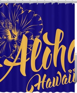 Hawaii Aloha Hibiscus Shower Curtain for Beachy Bathroom Decor