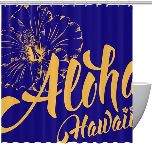 Hawaii Aloha Hibiscus Shower Curtain for Beachy Bathroom Decor