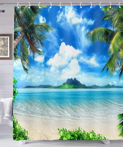 Hawaii Beach Shower Curtain with Palm Trees for Tropical Bathroom Decor