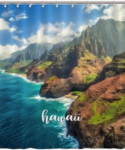 Hawaii Coastal Shower Curtain featuring Landmark Illustrations
