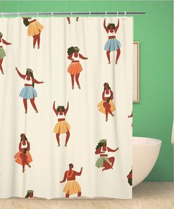 Hawaii Dance Girls Ukulele Shower Curtain for Musician Bathroom Decor