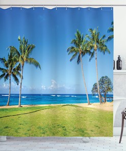 Hawaii Inspired Coconut Palm Print Shower Curtain for Bathroom