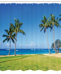Hawaii Inspired Coconut Palm Print Shower Curtain for Bathroom