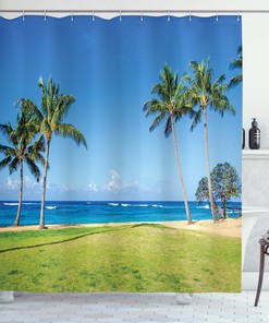 Hawaii Inspired Coconut Palm Print Shower Curtain for Bathroom