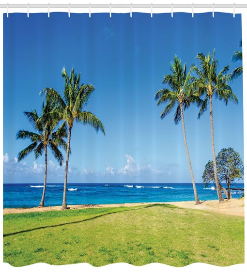 Hawaii Inspired Coconut Palm Print Shower Curtain for Bathroom