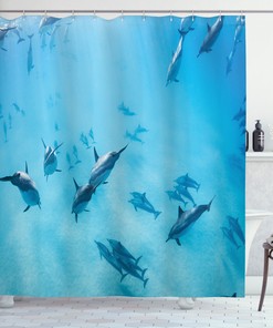 Hawaii Inspired Dolphins Print Shower Curtain for Bathroom