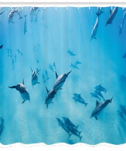 Hawaii Inspired Dolphins Print Shower Curtain for Bathroom